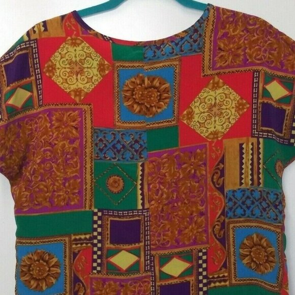Vtg BENTLEY top blouse Multicolor Baroque Womens Lightweight Polyester Sz M - Picture 3 of 6